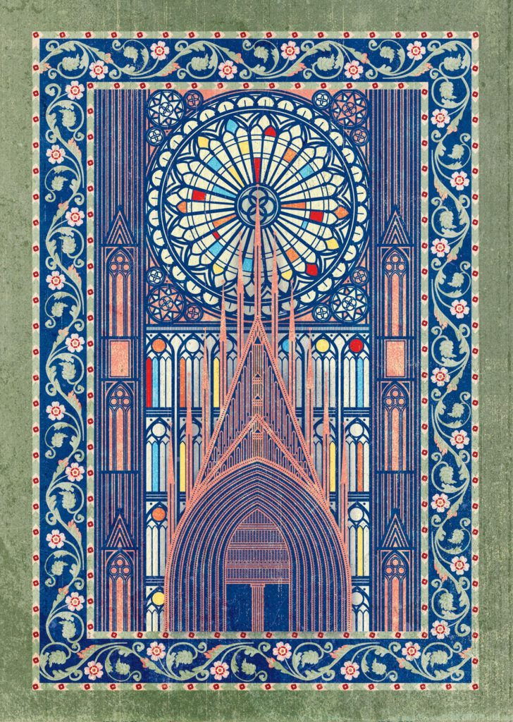 Herbszt László illusztrációja a A strasbourgi katedrális építése című meséhez